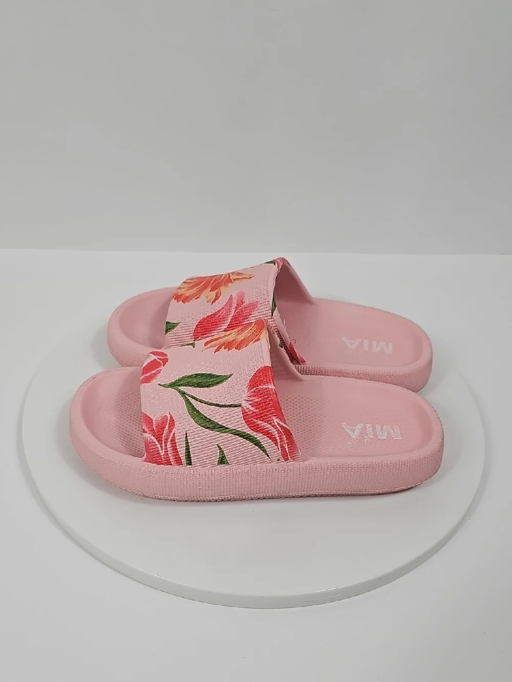 NIB MIA Little Lexa Girls 1 Pink Floral Pool Slide Sandals Cottagecore Tulip